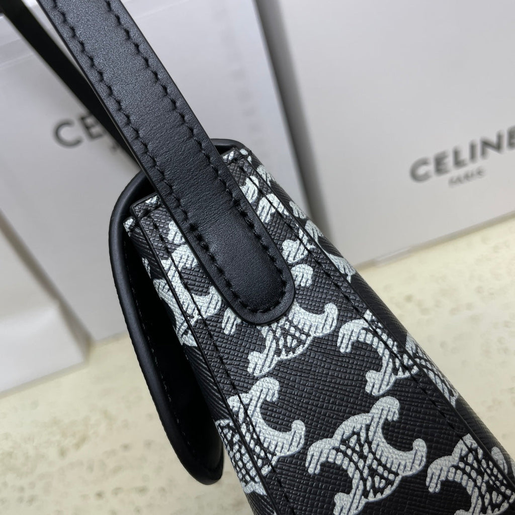 CELINE LOLA BAGUETTE BAG 28 IN BLACK MIX WHITE MONOGRAM CANVAS AND CALFSKIN