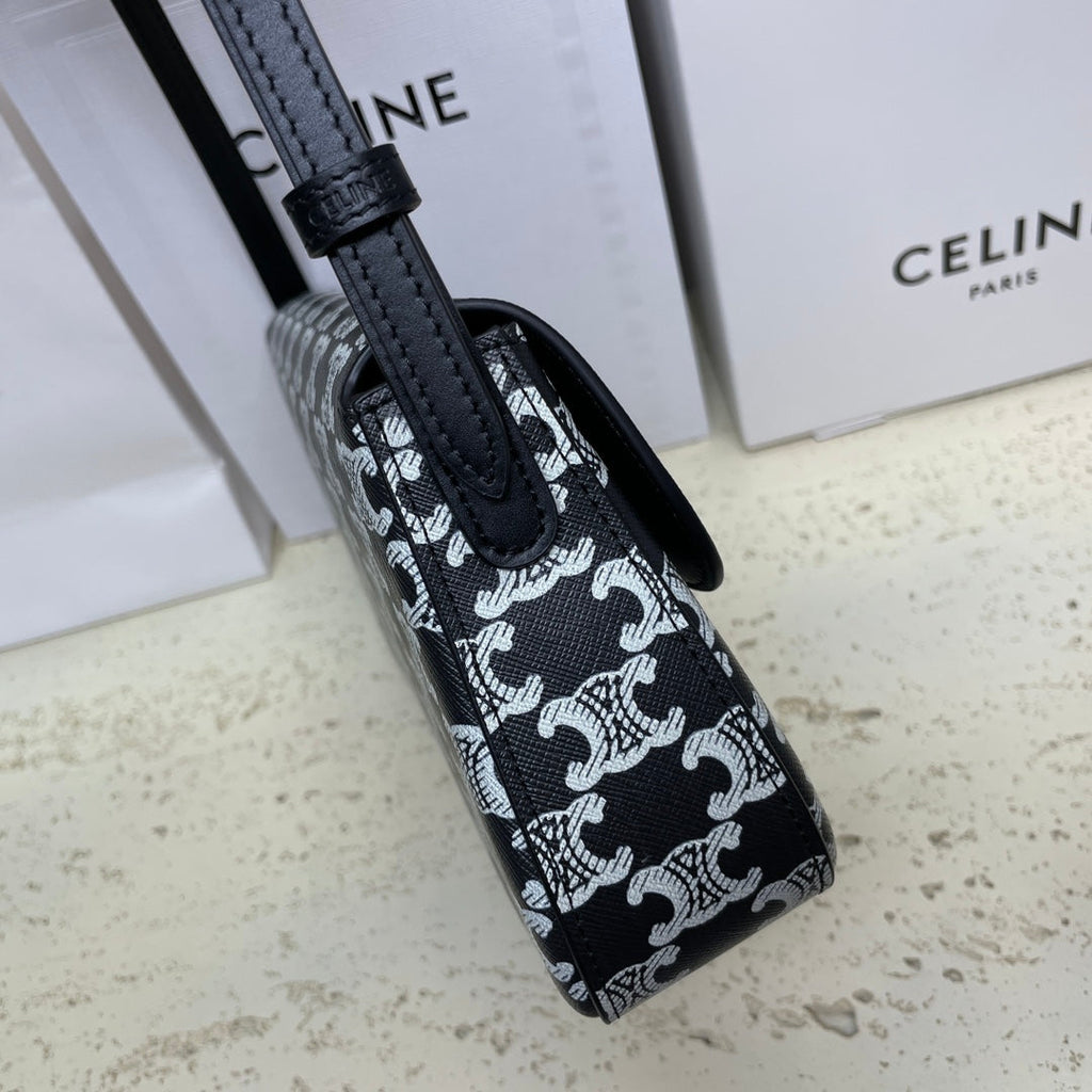 CELINE LOLA BAGUETTE BAG 28 IN BLACK MIX WHITE MONOGRAM CANVAS AND CALFSKIN