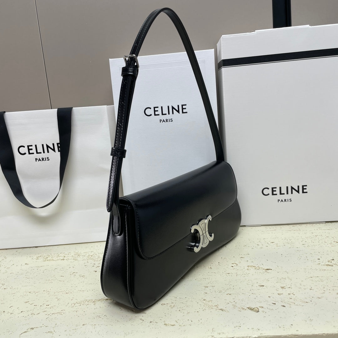CELINE LOLA BAGUETTE BAG 28 IN BLACK SHINNY CALFSKIN
