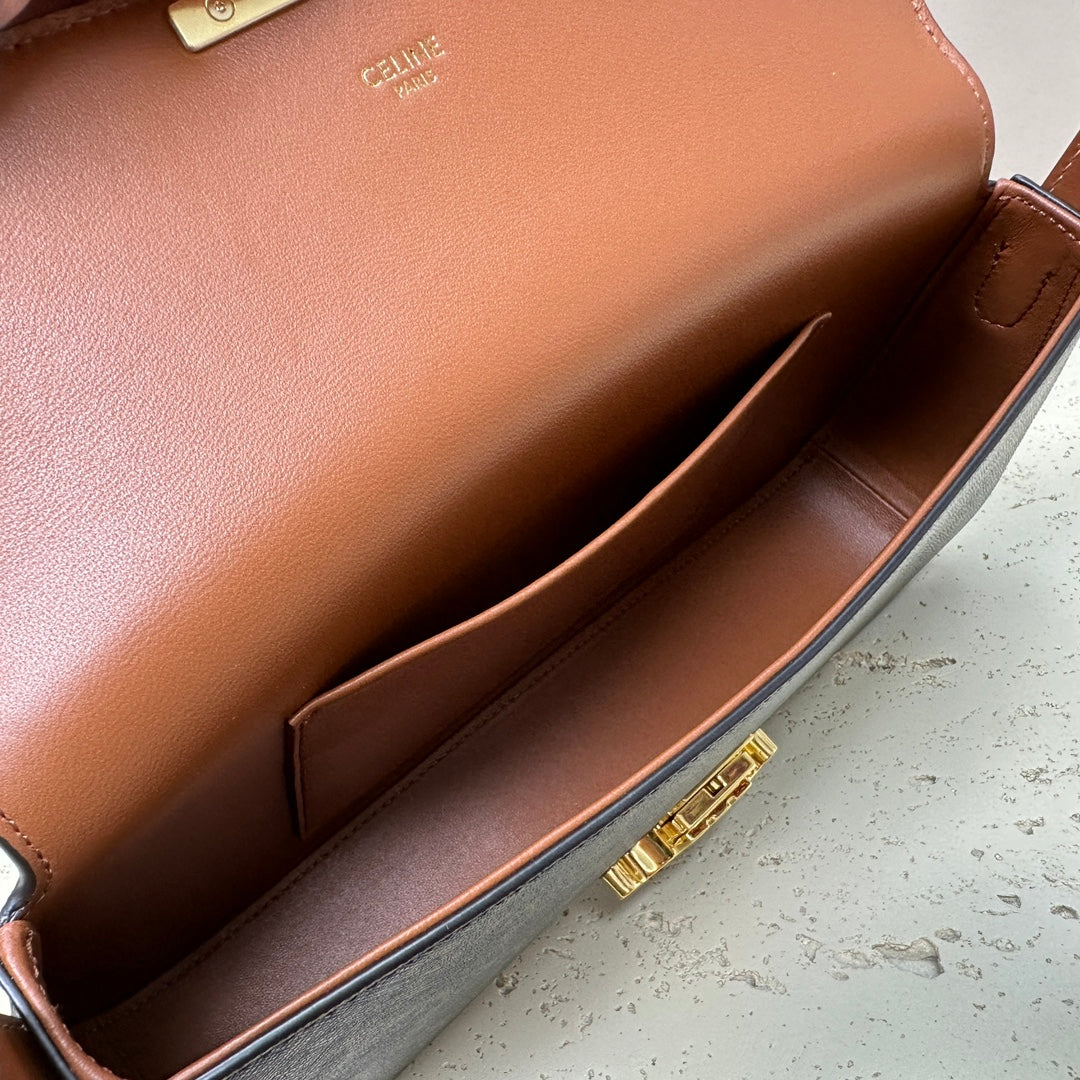 CELINE LOLA BAGUETTE BAG 28 IN DARK BROWN MONOGRAM CANVAS AND CALFSKIN