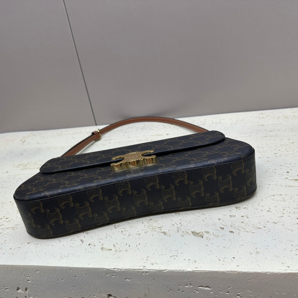 CELINE LOLA BAGUETTE BAG 28 IN DARK BROWN MONOGRAM CANVAS AND CALFSKIN