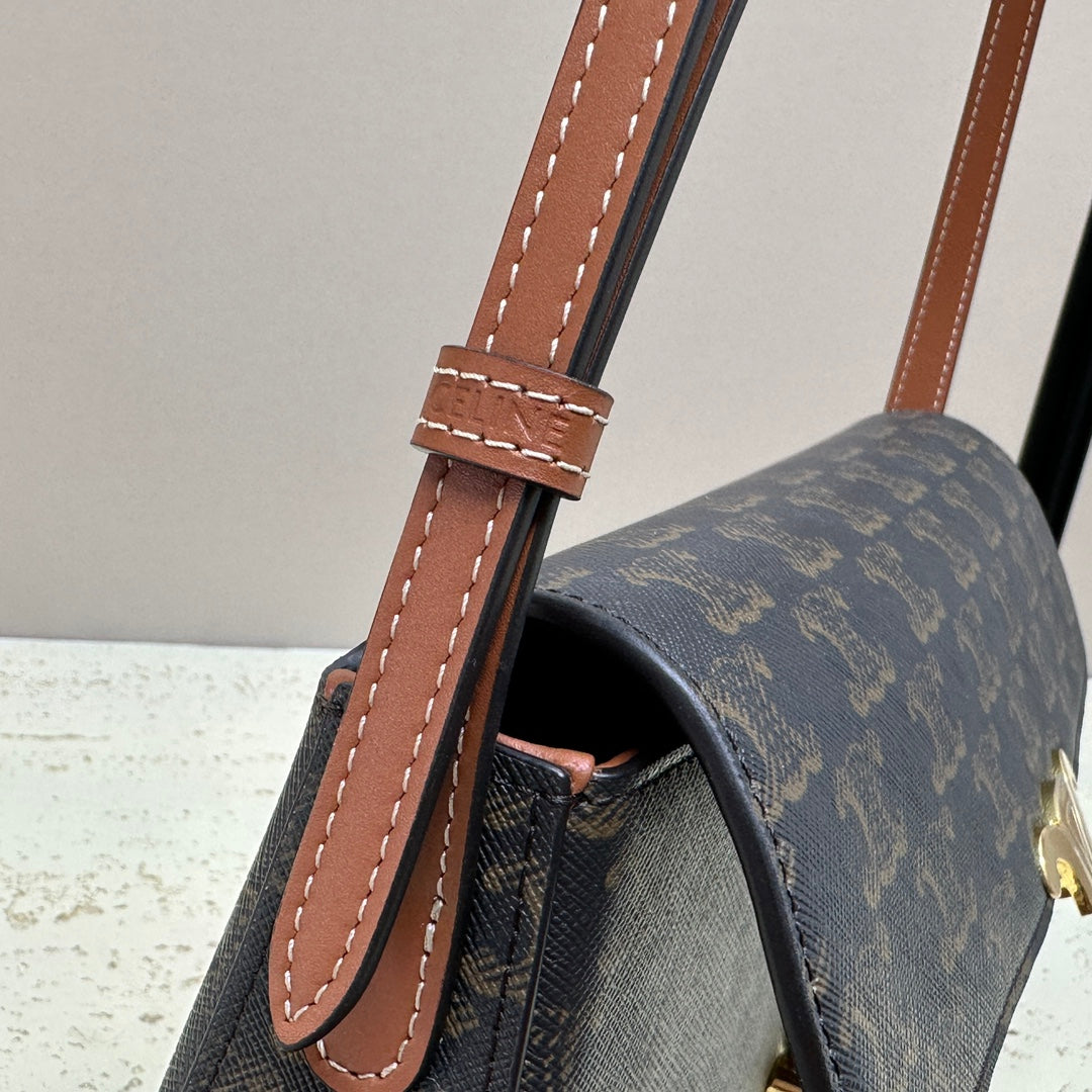 CELINE LOLA BAGUETTE BAG 28 IN DARK BROWN MONOGRAM CANVAS AND CALFSKIN