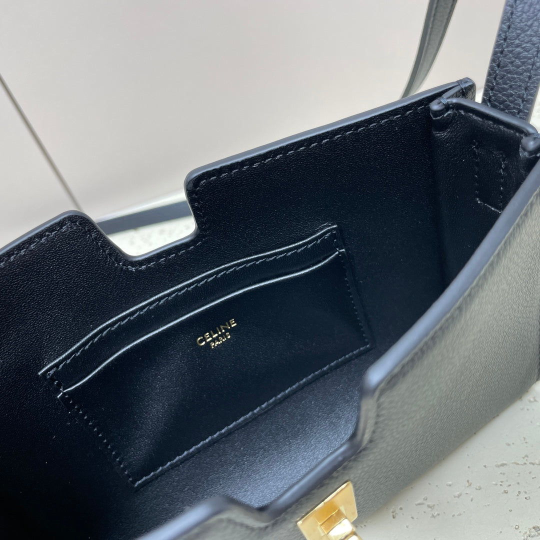 CELINE MINI 18 STRAP POCHETTE IN BLACK SUPPLE CALFSKIN