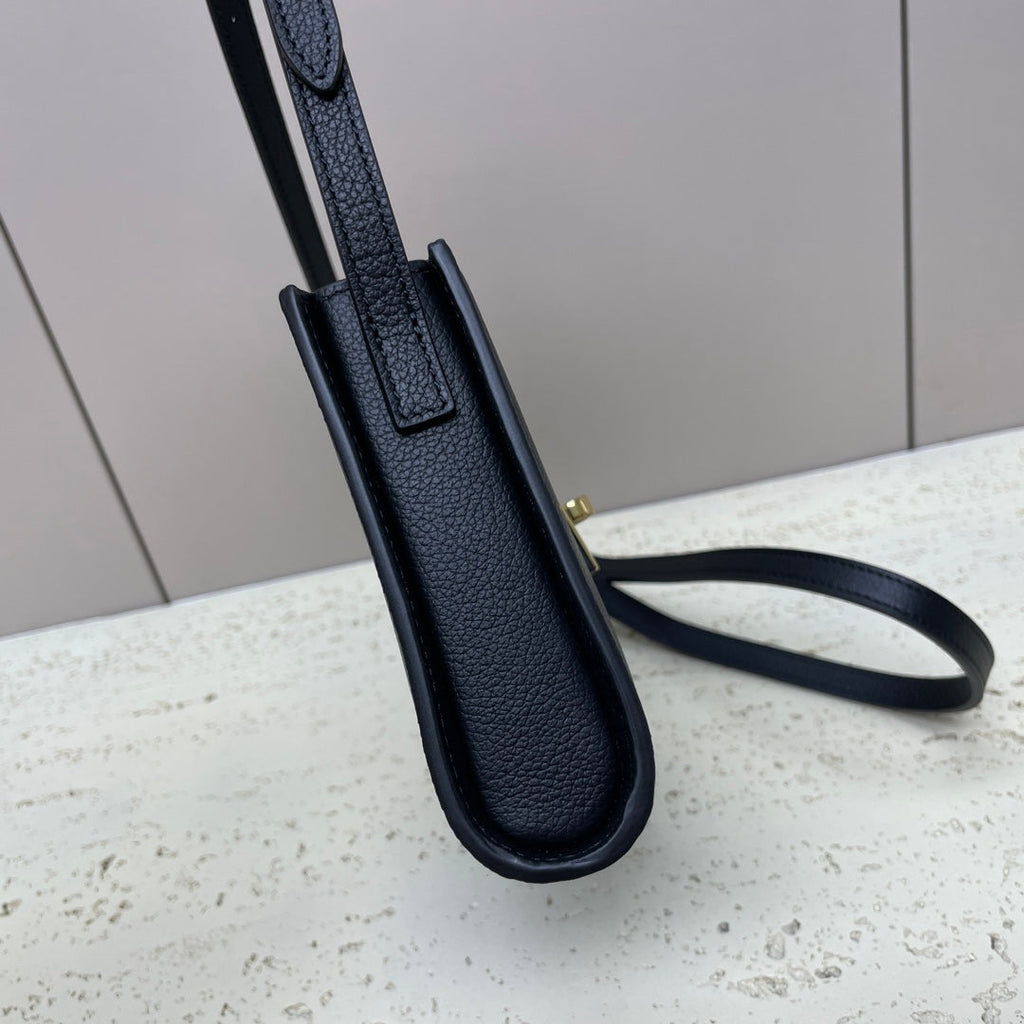CELINE MINI 18 STRAP POCHETTE IN BLACK SUPPLE CALFSKIN