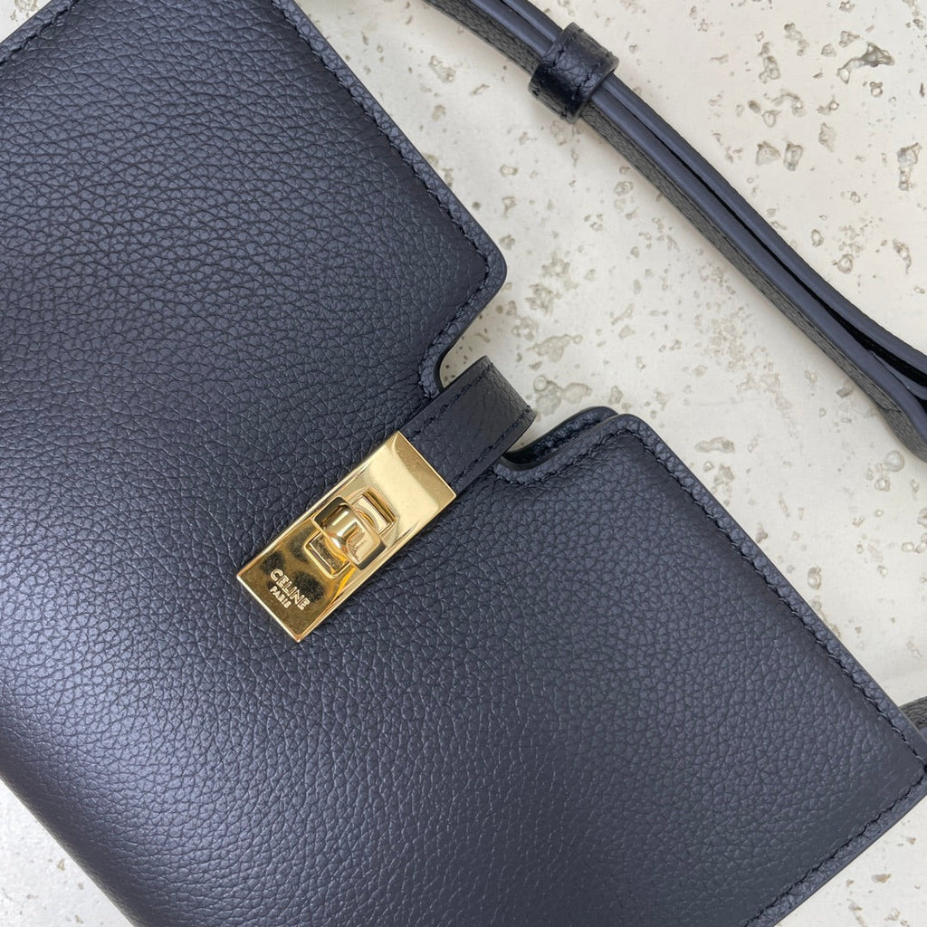 CELINE MINI 18 STRAP POCHETTE IN BLACK SUPPLE CALFSKIN