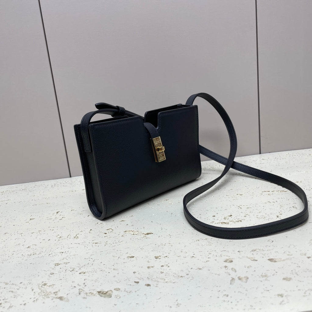 CELINE 16 STRAP POCHETTE 18 IN BLACK SUPPLE CALFSKIN GOLD HARDWARE