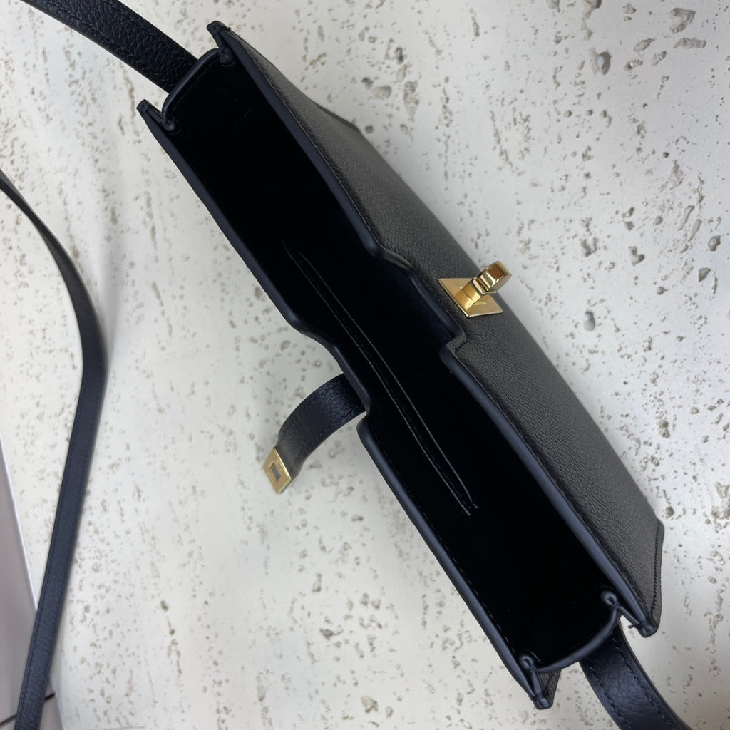 CELINE MINI 18 STRAP POCHETTE IN BLACK SUPPLE CALFSKIN