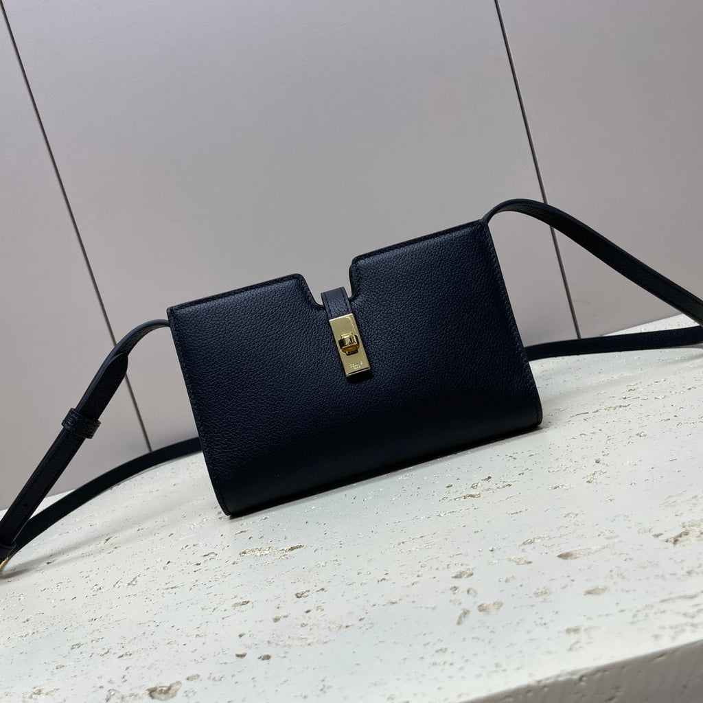 CELINE 16 STRAP POCHETTE 18 IN BLACK SUPPLE CALFSKIN GOLD HARDWARE