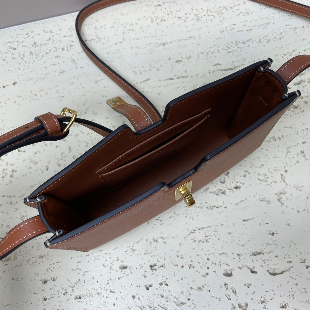 CELINE MINI 18 STRAP POCHETTE IN BRONZE BROWNN SUPPLE CALFSKIN