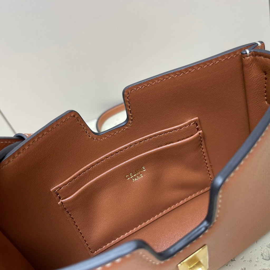 CELINE MINI 18 STRAP POCHETTE IN BRONZE BROWNN SUPPLE CALFSKIN