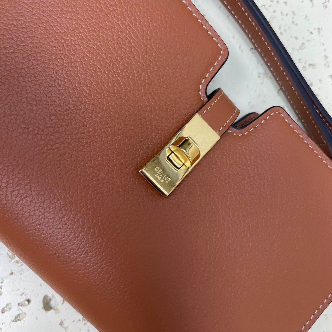 CELINE MINI 18 STRAP POCHETTE IN BRONZE BROWNN SUPPLE CALFSKIN