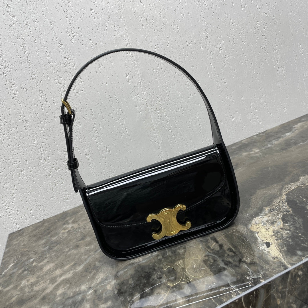 CELINE SHOULDER 20 BAG TERENCE IN BLACK PATENT CALFSKIN
