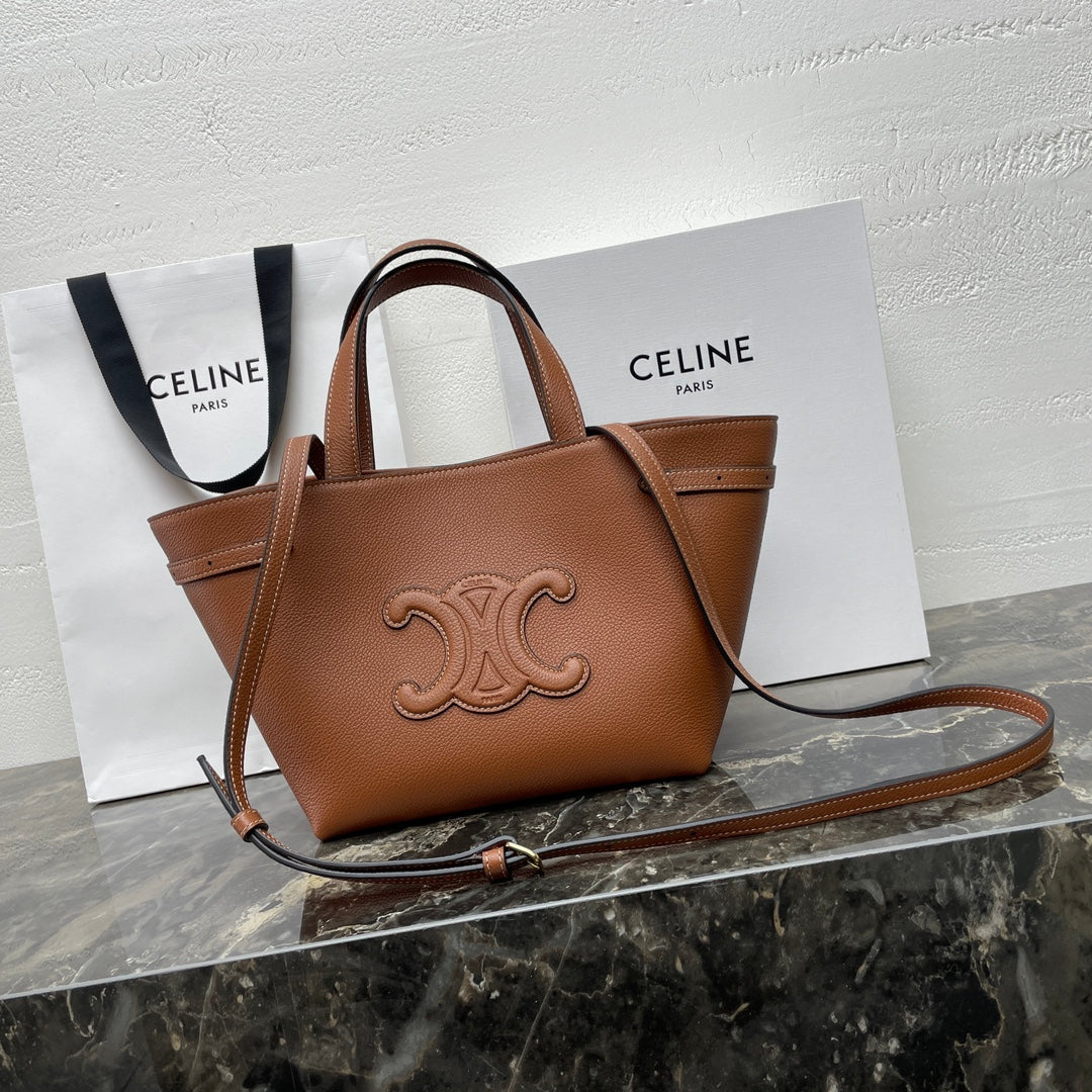 CELINE MINI CABAS ANAÏS CUIR TRIOMPHE 21 IN BRONZE ORANGE GRAINED CALFSKIN
