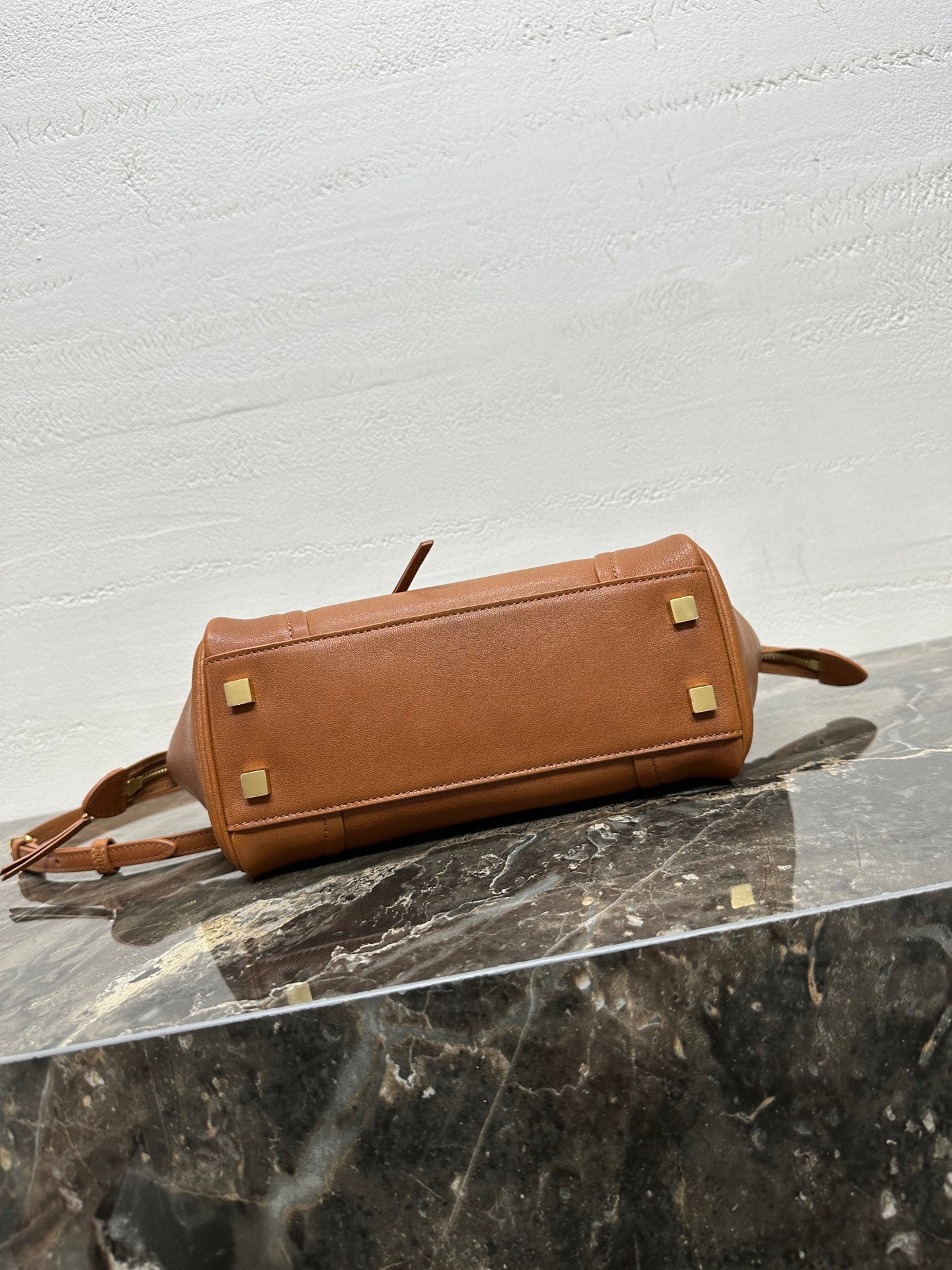 CELINE 25S NEW LUGGAGE 38MM IN TAN BROWN LAMBSKIN GOLD HARDWARE
