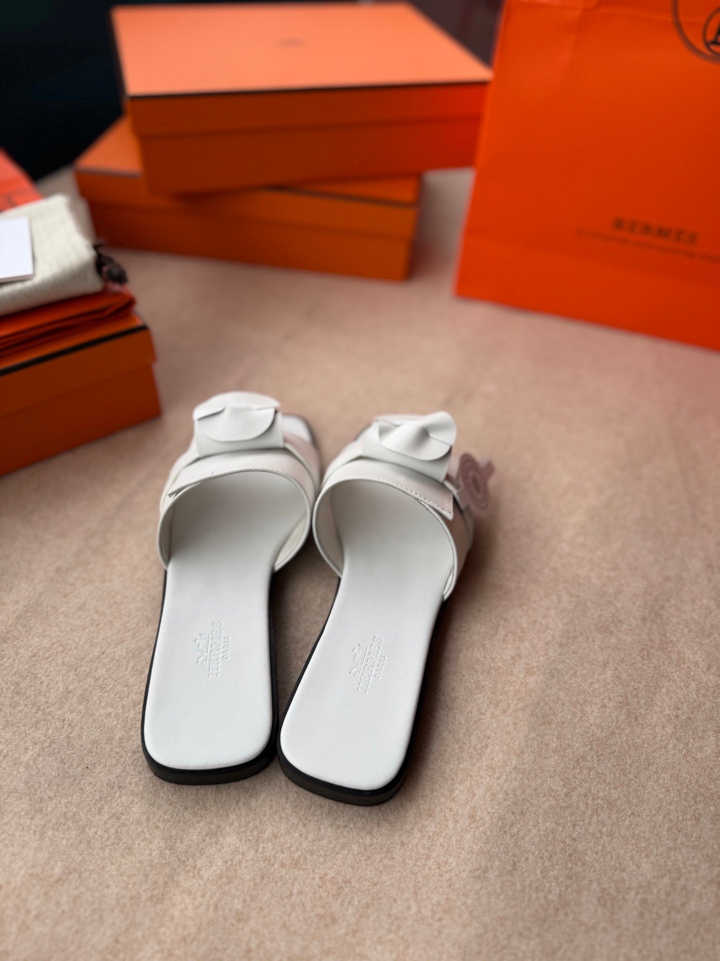 HERMES 0RAN SANDALS IN WHITE CALFSKIN