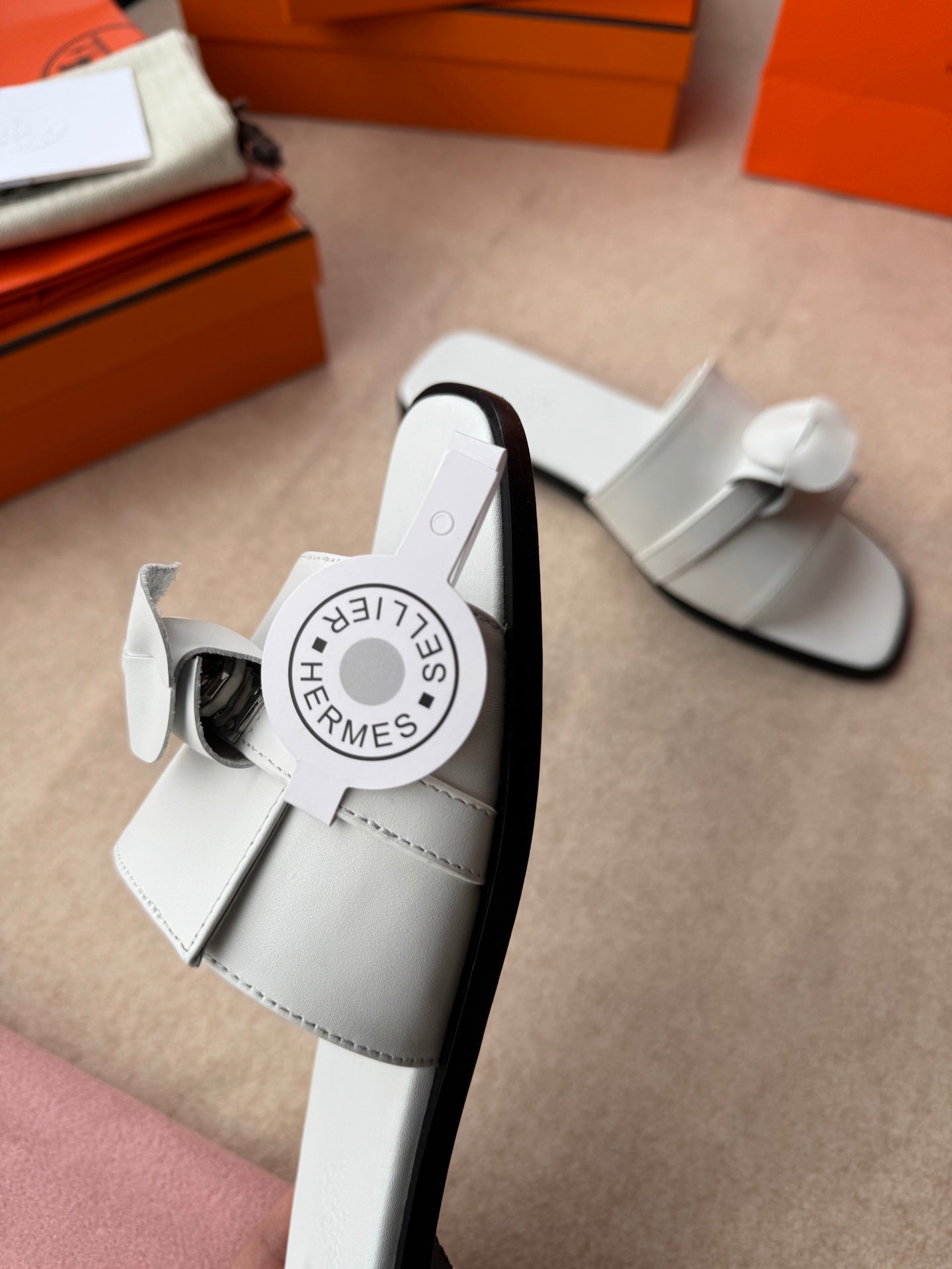 HERMES 0RAN SANDALS IN WHITE CALFSKIN