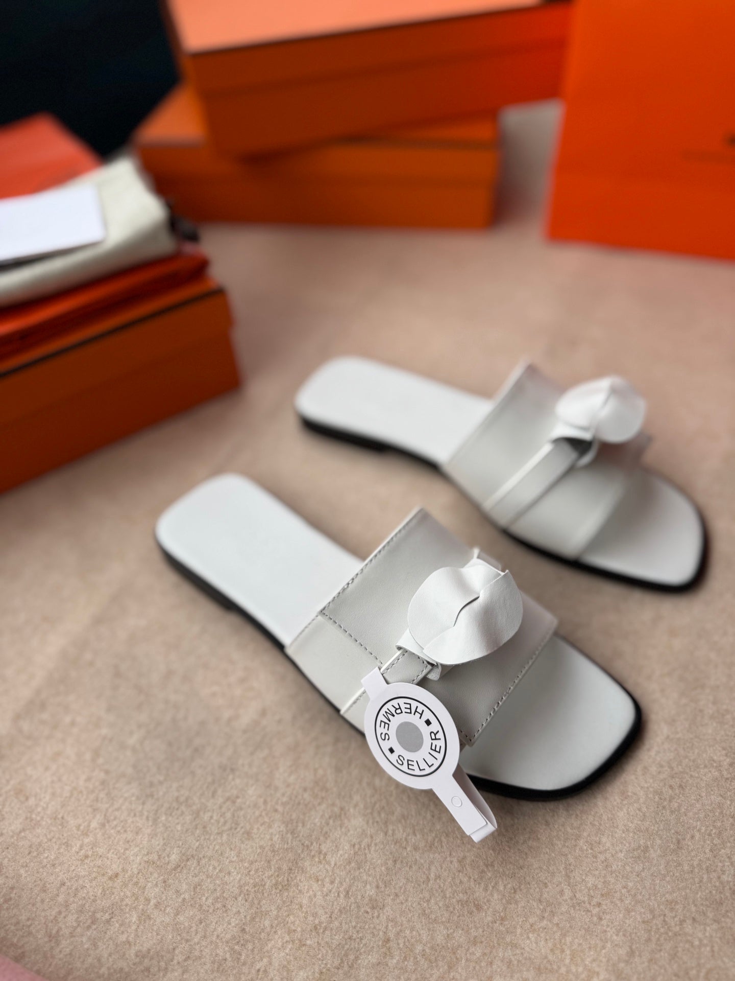 HERMES 0RAN SANDALS IN WHITE CALFSKIN