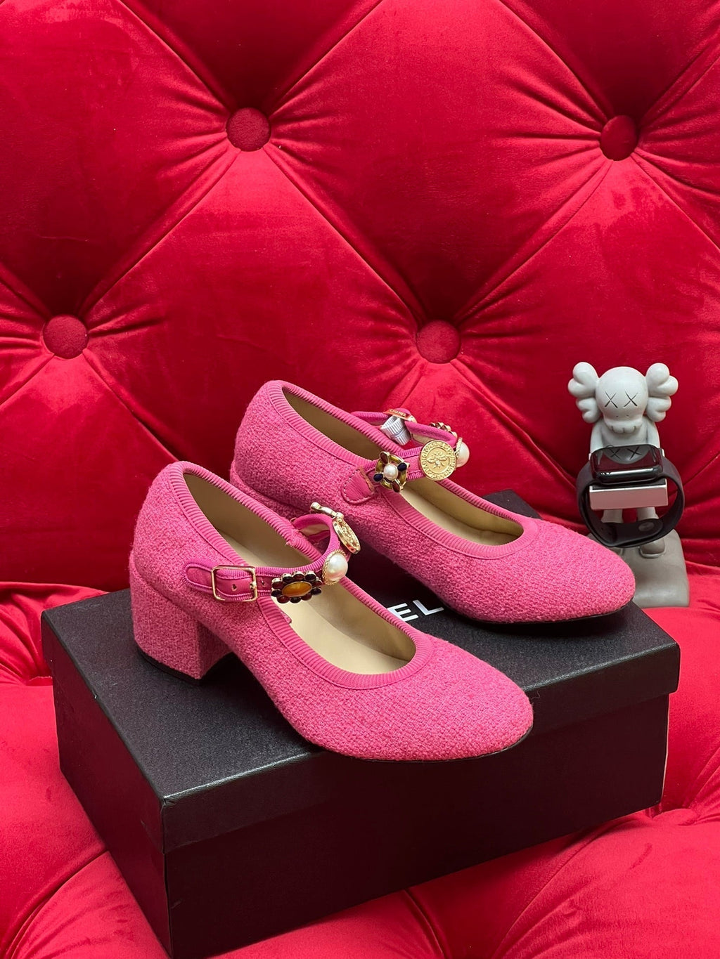 CHANEL HIGH MARY JANE SHOES HOT PINK WOOL TWEED