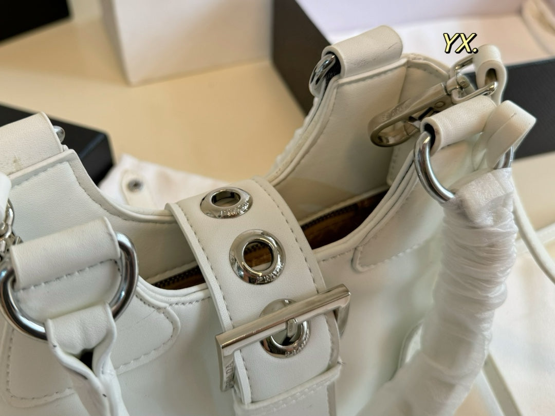 PRADA 23 MOON PADDED BAG WHITE CALFSKIN WITH STRAP