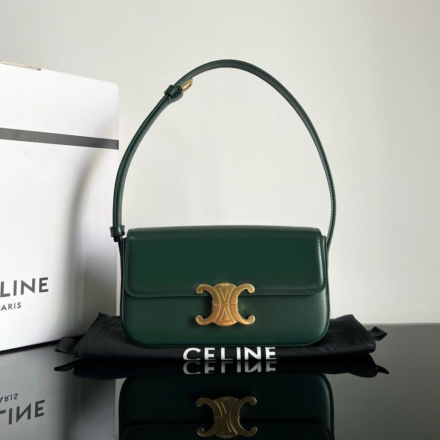CELINE TRIOMPHE 20 DARK GREEN CALFSKIN