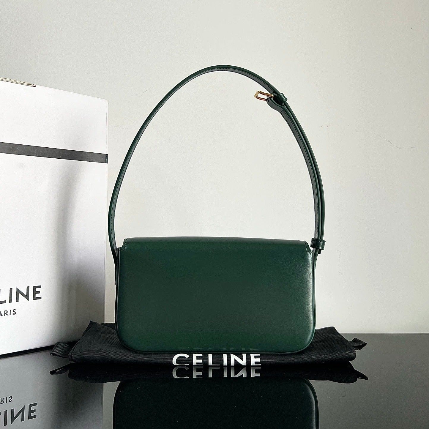 CELINE TRIOMPHE 20 DARK GREEN CALFSKIN