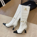 CHANEL KNEE HIGH BOOTS IN WHITE MIX BLACK CALFSKIN