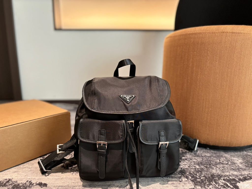 PRADA 32 BACKPACK IN BLACK RE-NYLON