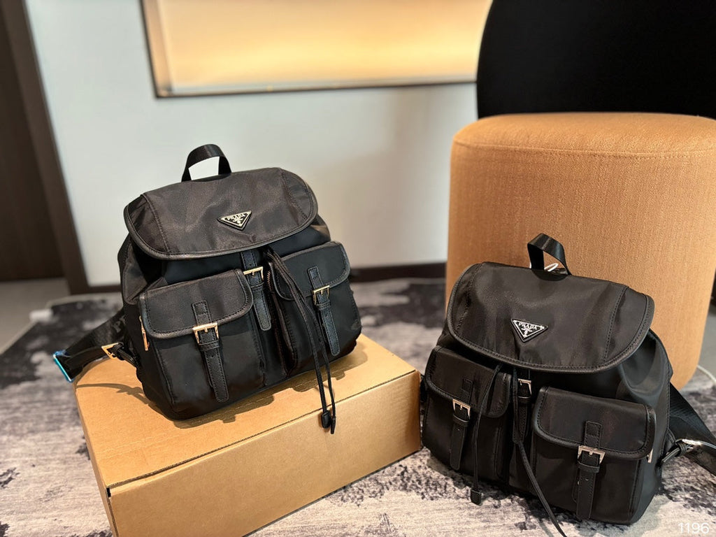 PRADA 32 BACKPACK IN BLACK RE-NYLON