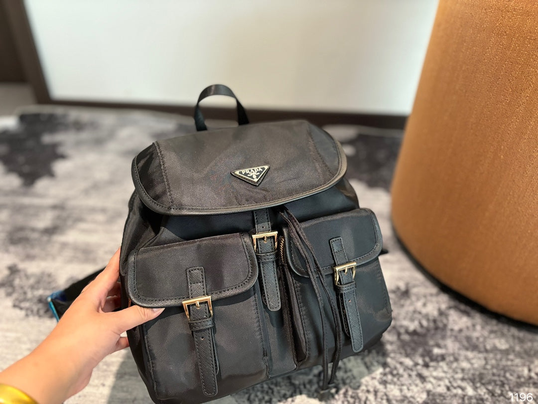 PRADA 32 BACKPACK IN BLACK RE-NYLON