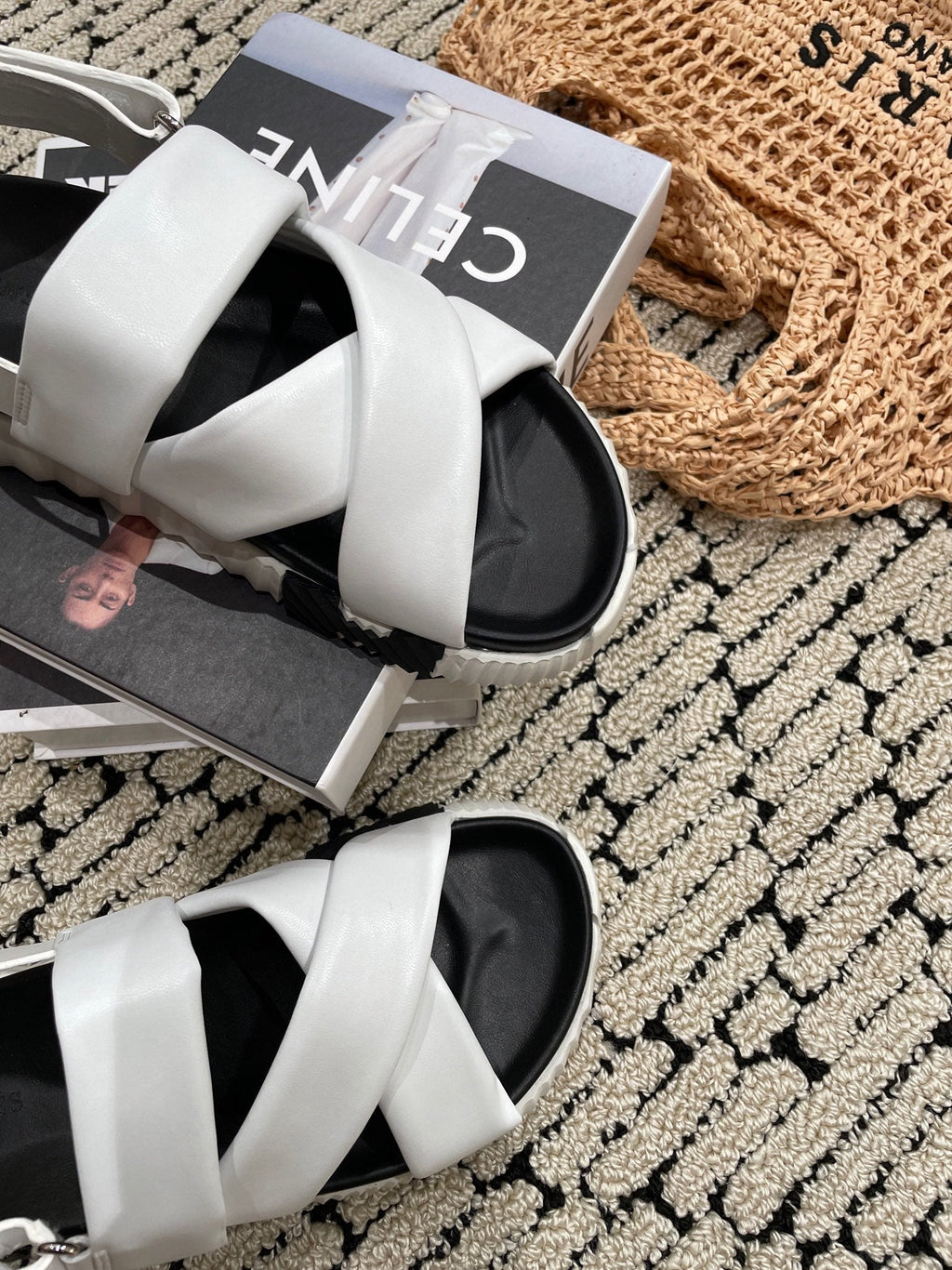 HERMES ELECTRIC SANDAL BLACK MIX WHITE CALFSKIN