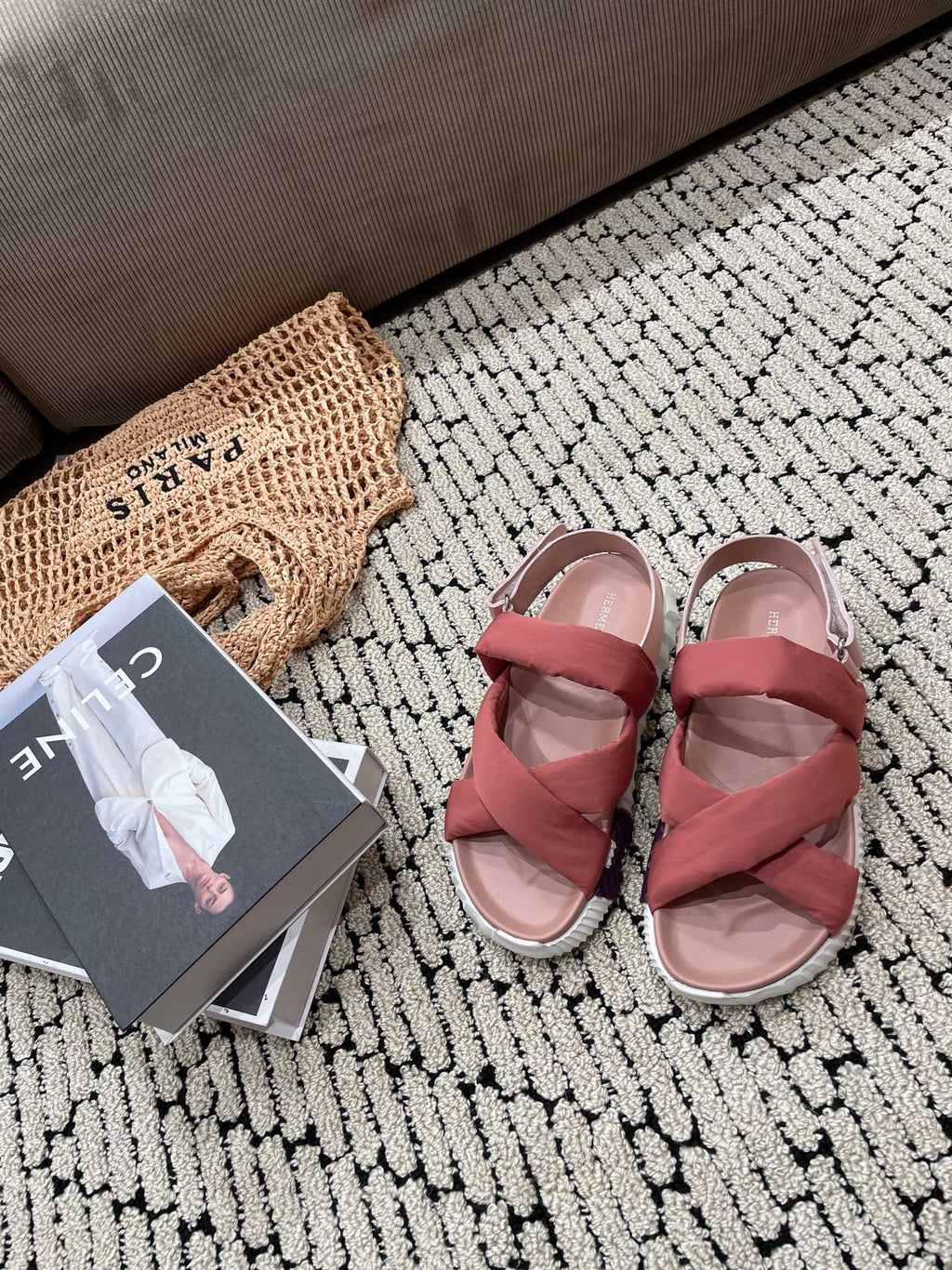 HERMES ELECTRIC SANDAL ROUGE CALFSKIN