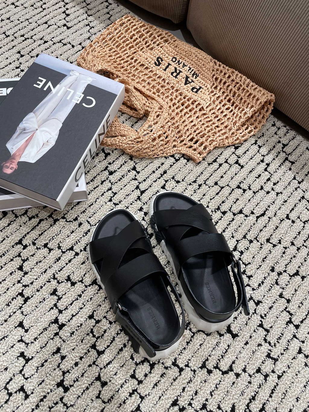 HERMES ELECTRIC SANDAL BLACK CALFSKIN