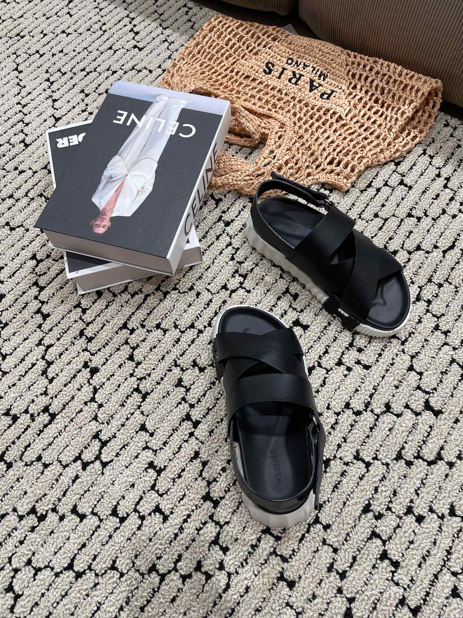HERMES ELECTRIC SANDAL BLACK CALFSKIN