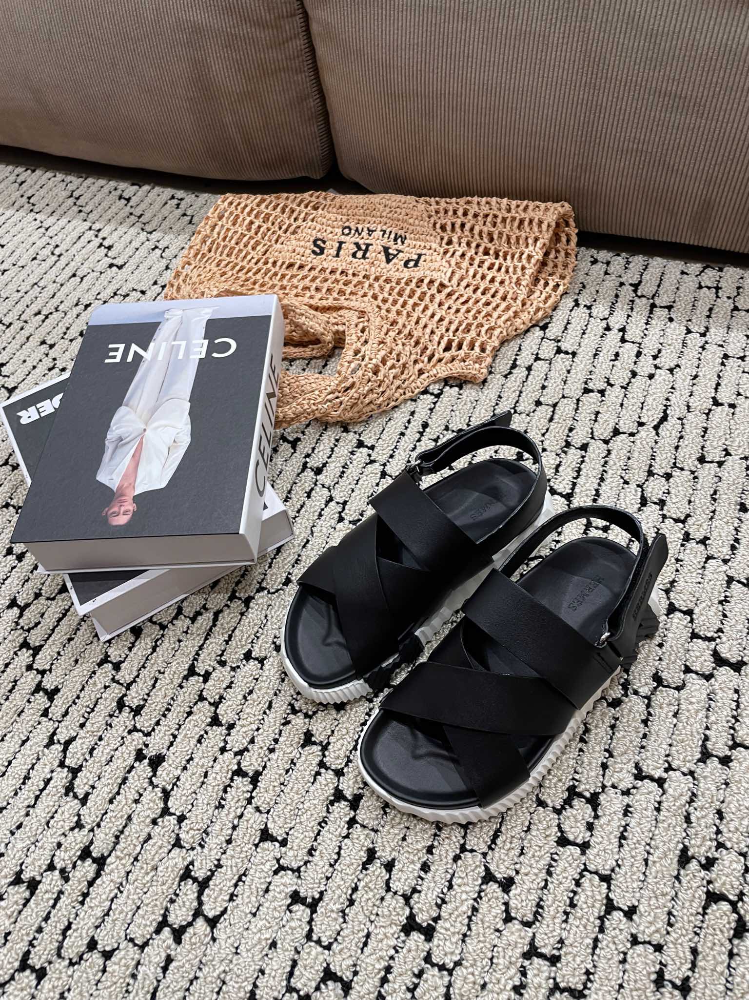 HERMES ELECTRIC SANDAL BLACK CALFSKIN