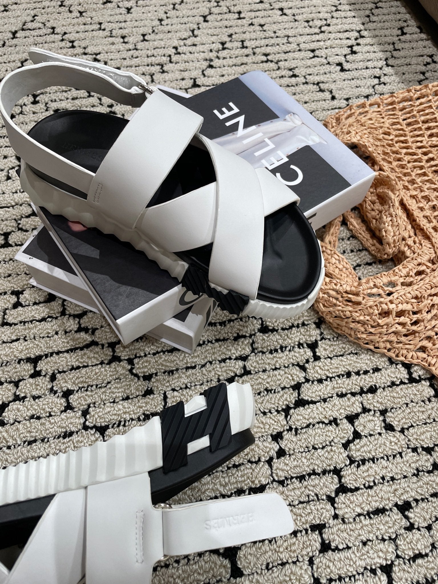 HERMES ELECTRIC SANDAL BLACK MIX CREAMY WHITE CALFSKIN
