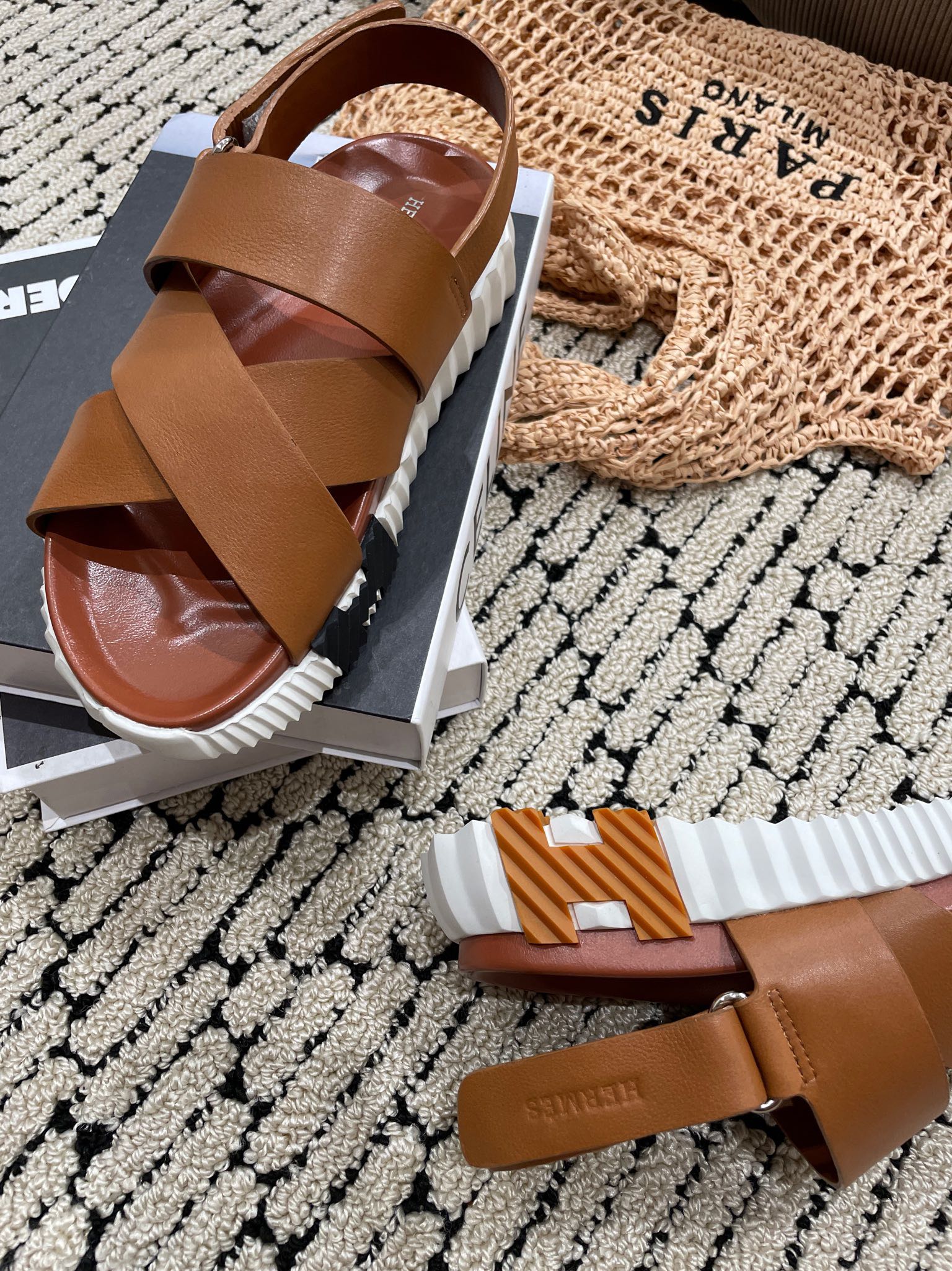 HERMES ELECTRIC SANDAL CHOCOLATE CALFSKIN