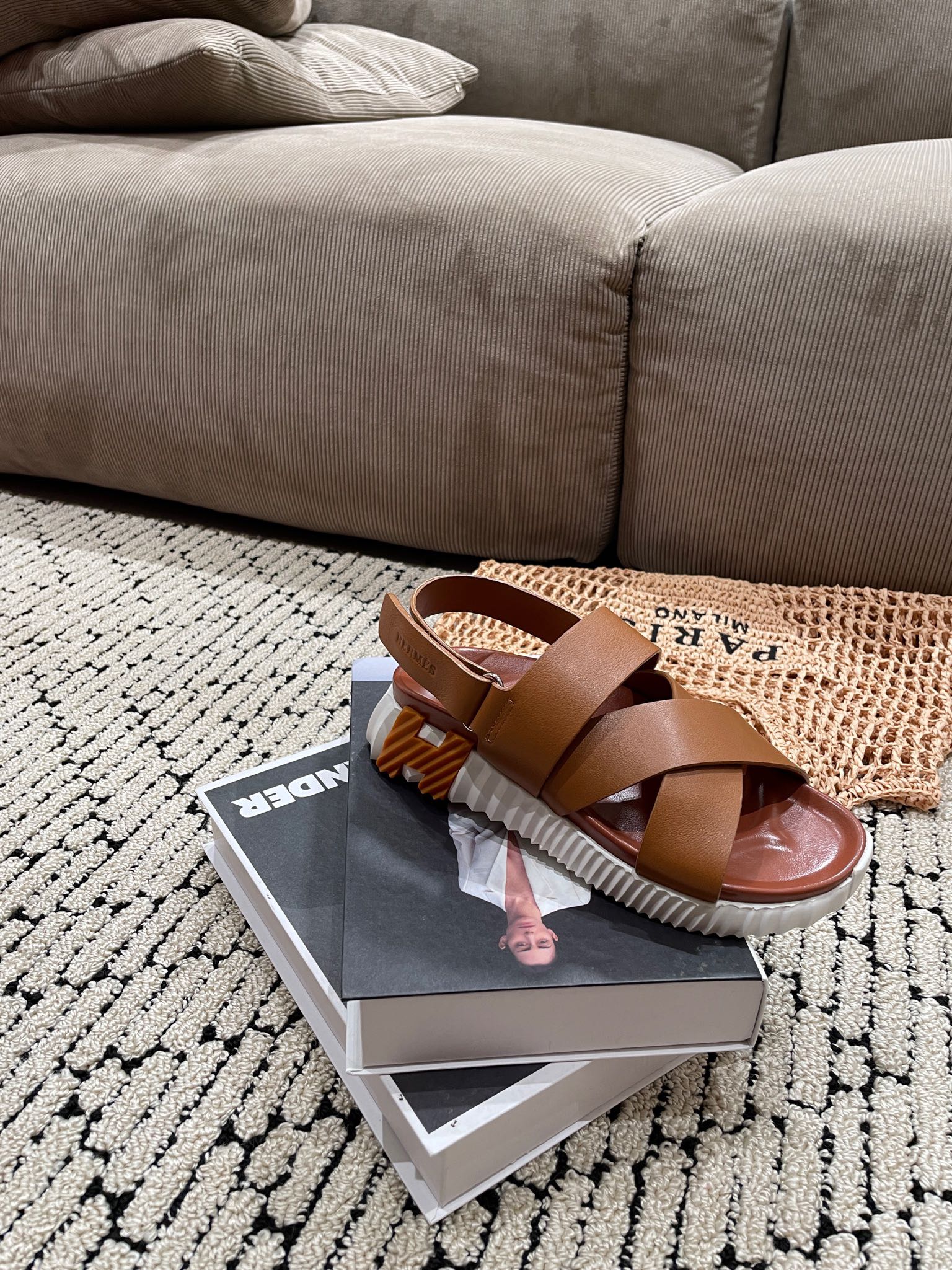 HERMES ELECTRIC SANDAL CHOCOLATE CALFSKIN