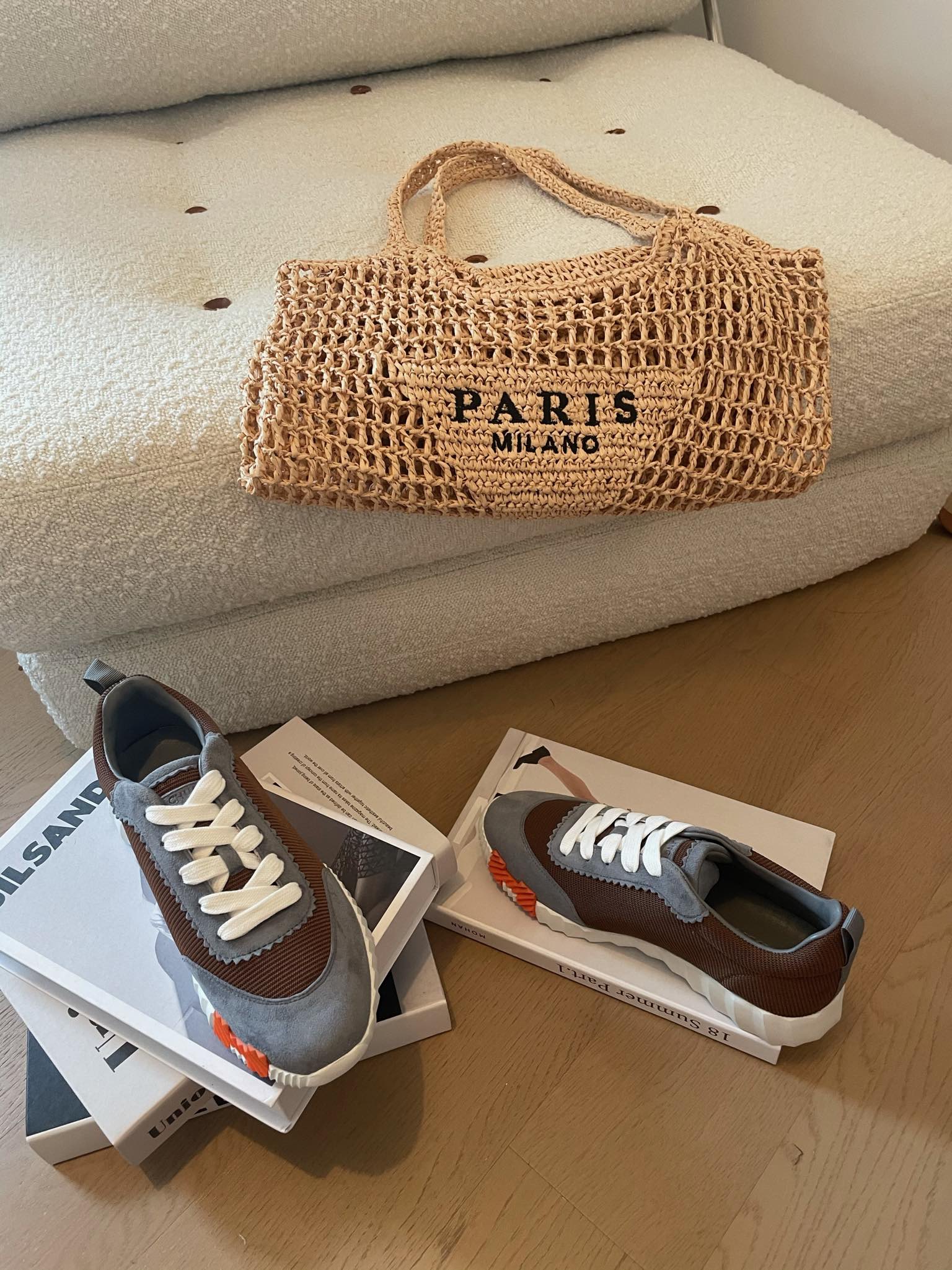 HERMES BOUNCING SNEAKERS GRAY MIX BROWN CALFSKIN
