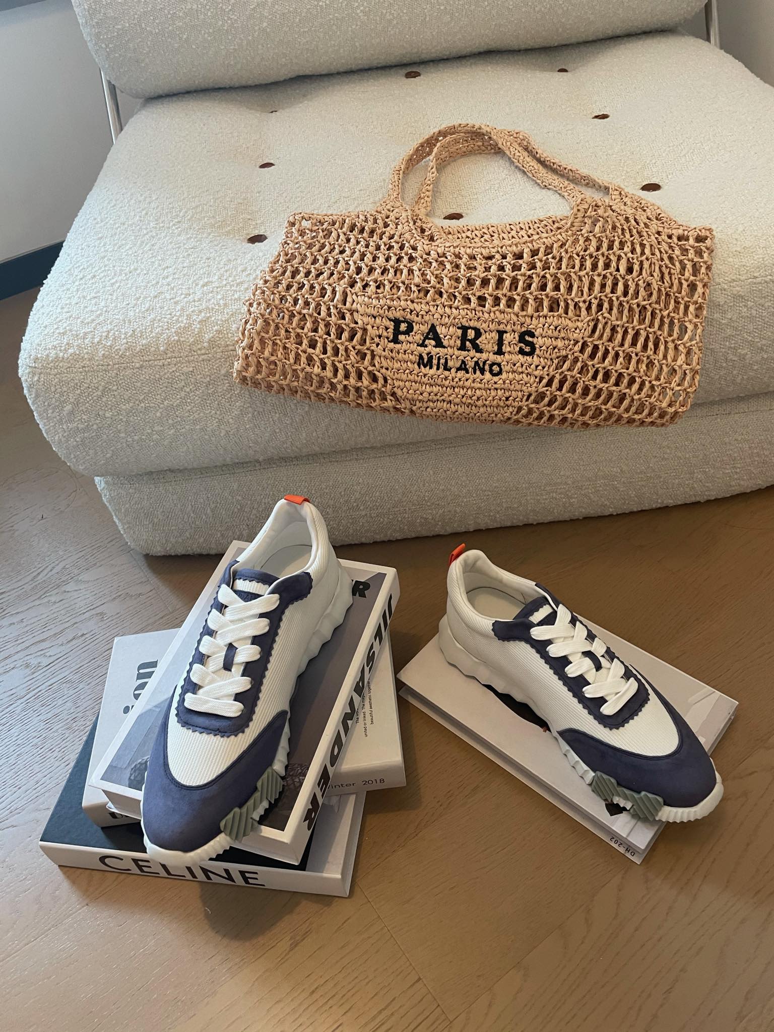 HERMES BOUNCING SNEAKERS LIGHT GRAY MIX NAVY CALFSKIN