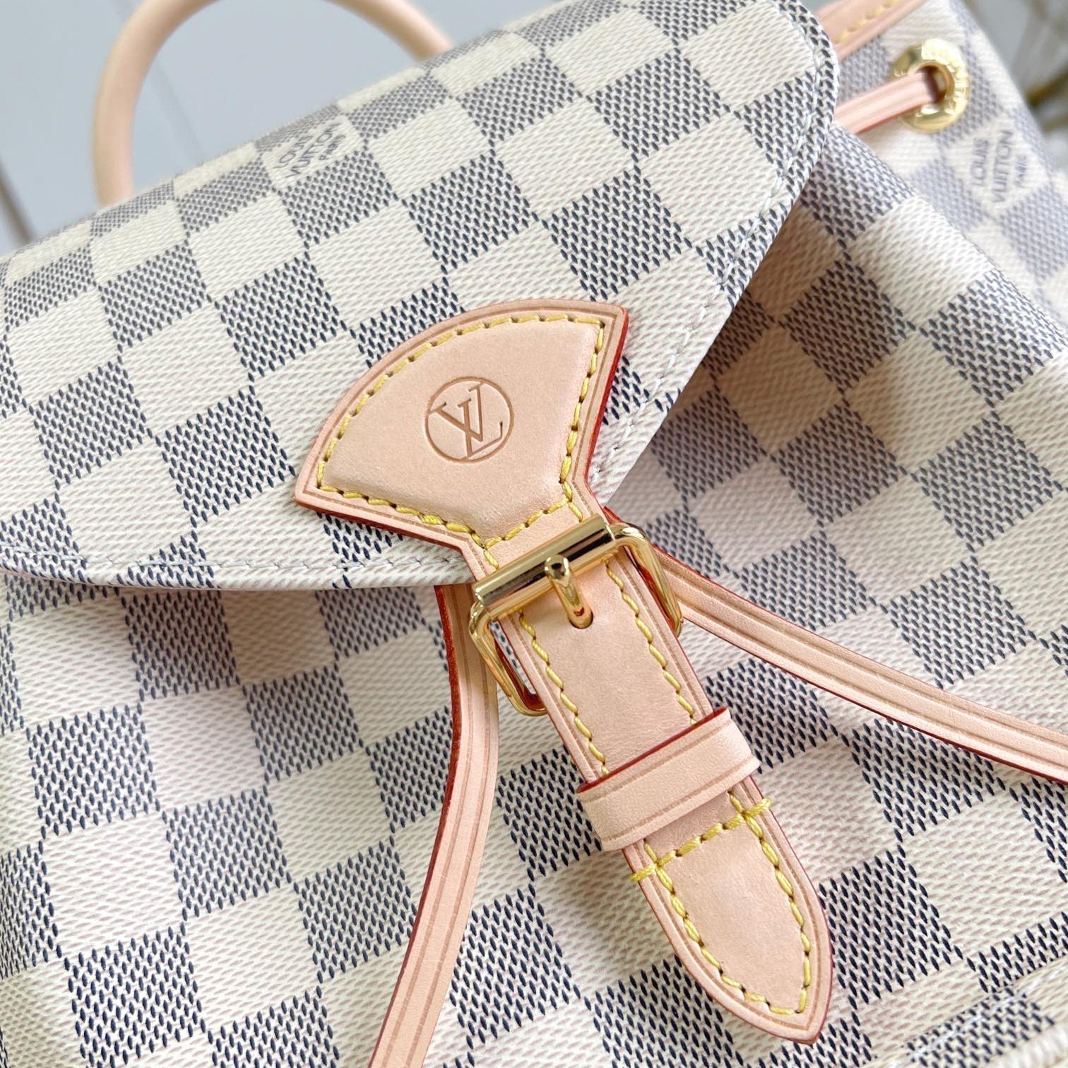 LOUIS VUITTON MONTSOURIS BACKPACK PM 30 IN WHITE GREY CHECKERBOARD PATTERN DAMIER AZUR COATED CANVAS