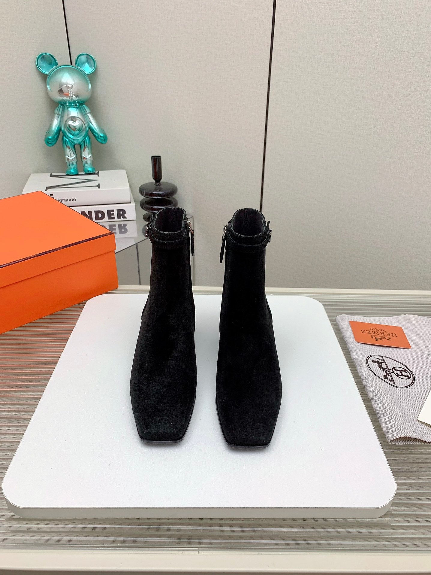 HERMES WOMEN'S NEO ANKLE BOOT IN BLACK SUEDE