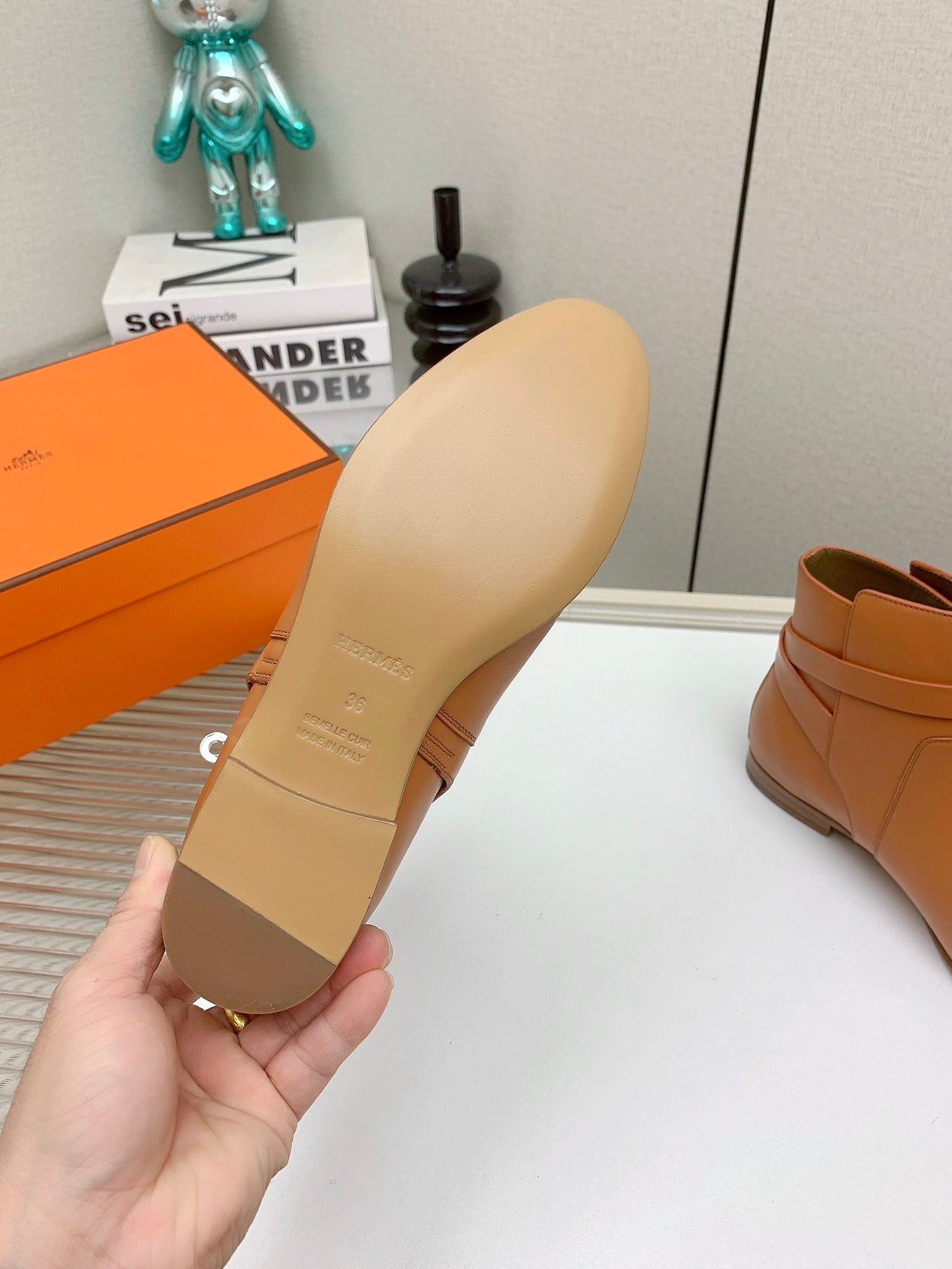 HERMES WOMEN'S NEO ANKLE BOOT IN BRONZE BROWN CALFSKIN