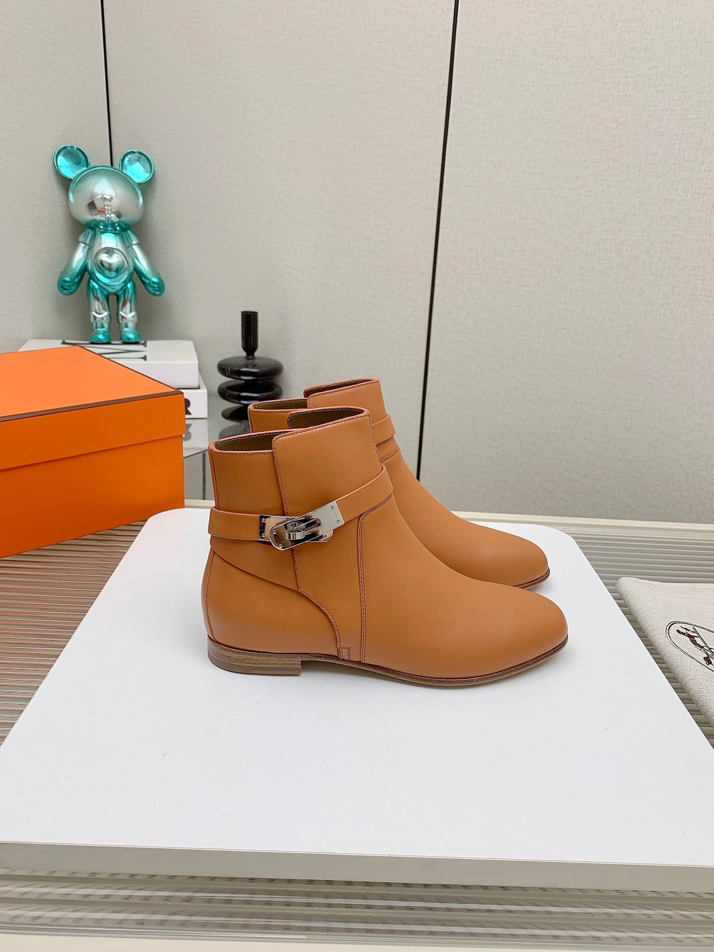 HERMES WOMEN'S NEO ANKLE BOOT IN BRONZE BROWN CALFSKIN