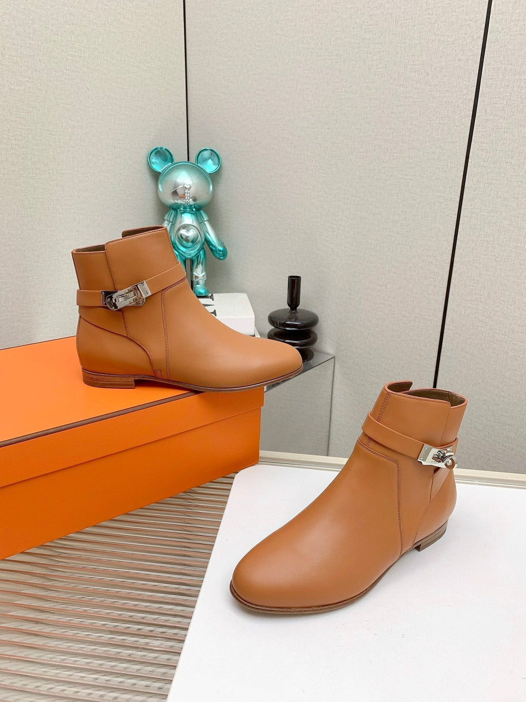 HERMES WOMEN'S NEO ANKLE BOOT IN BRONZE BROWN CALFSKIN