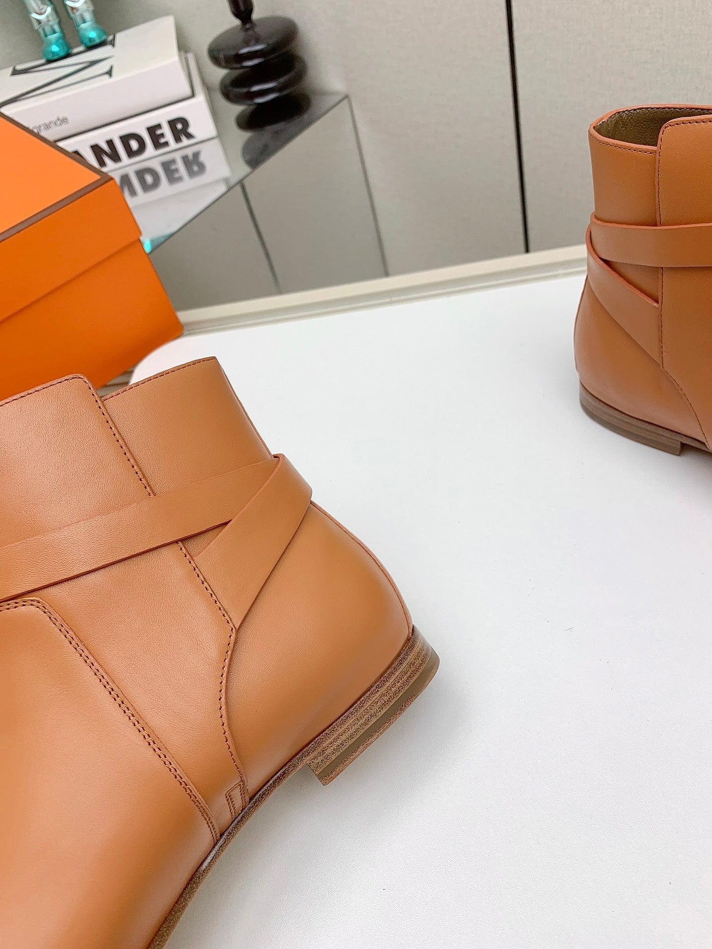 HERMES WOMEN'S NEO ANKLE BOOT IN BRONZE BROWN CALFSKIN