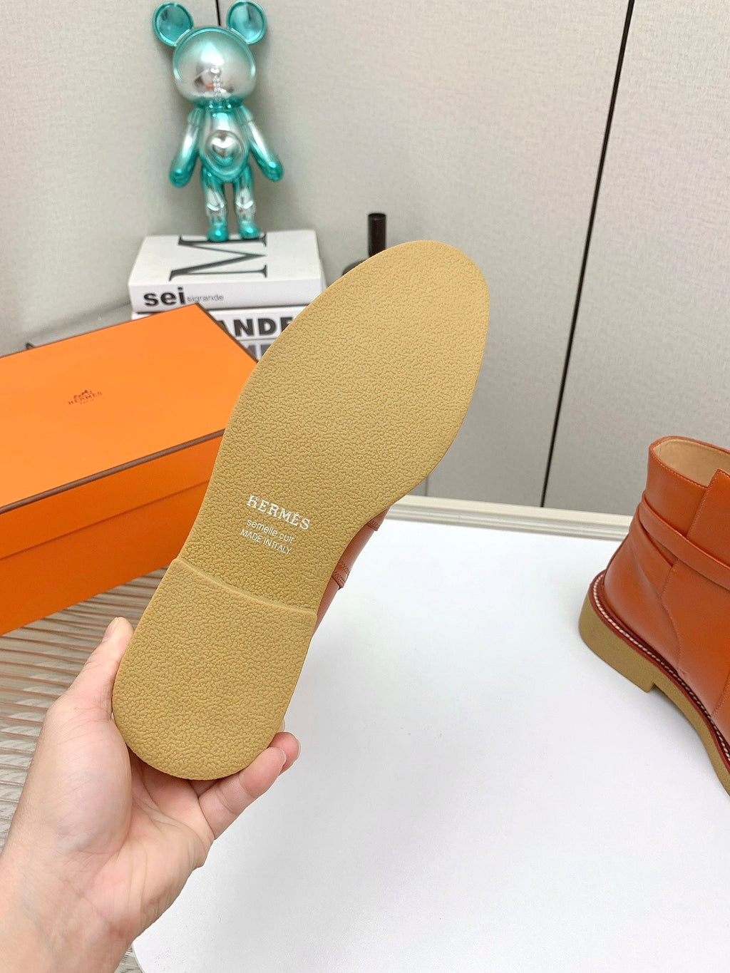 HERMES BOTINES HISTORY BOOTS IN SALAMANDER ORANGE CALFSKIN