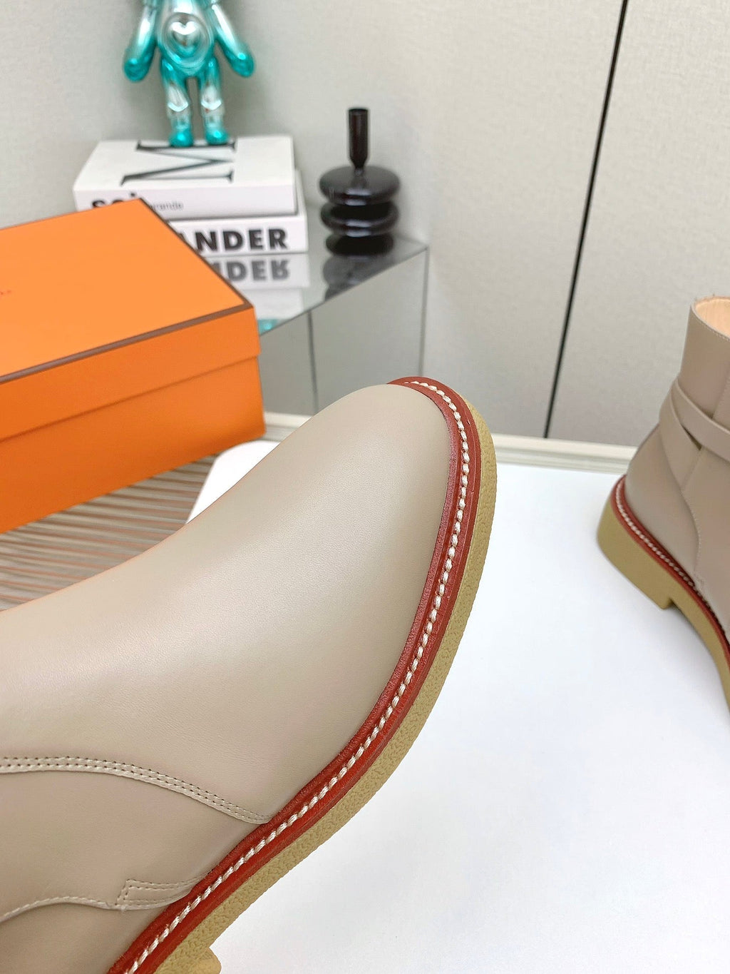 HERMES BOTINES HISTORY BOOTS IN DESERT BROWN CALFSKIN