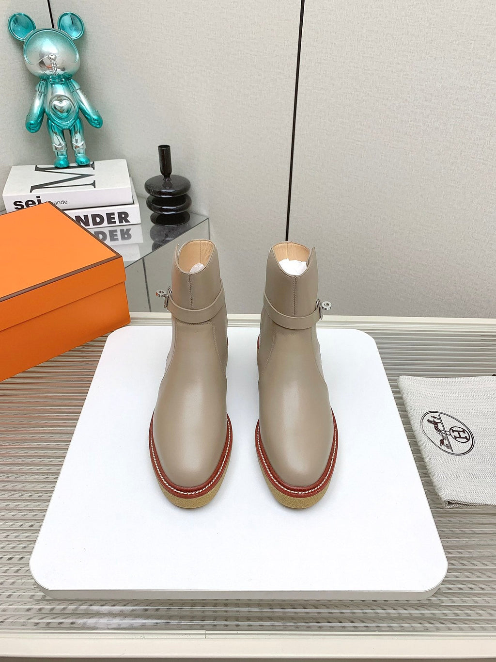 HERMES BOTINES HISTORY BOOTS IN DESERT BROWN CALFSKIN