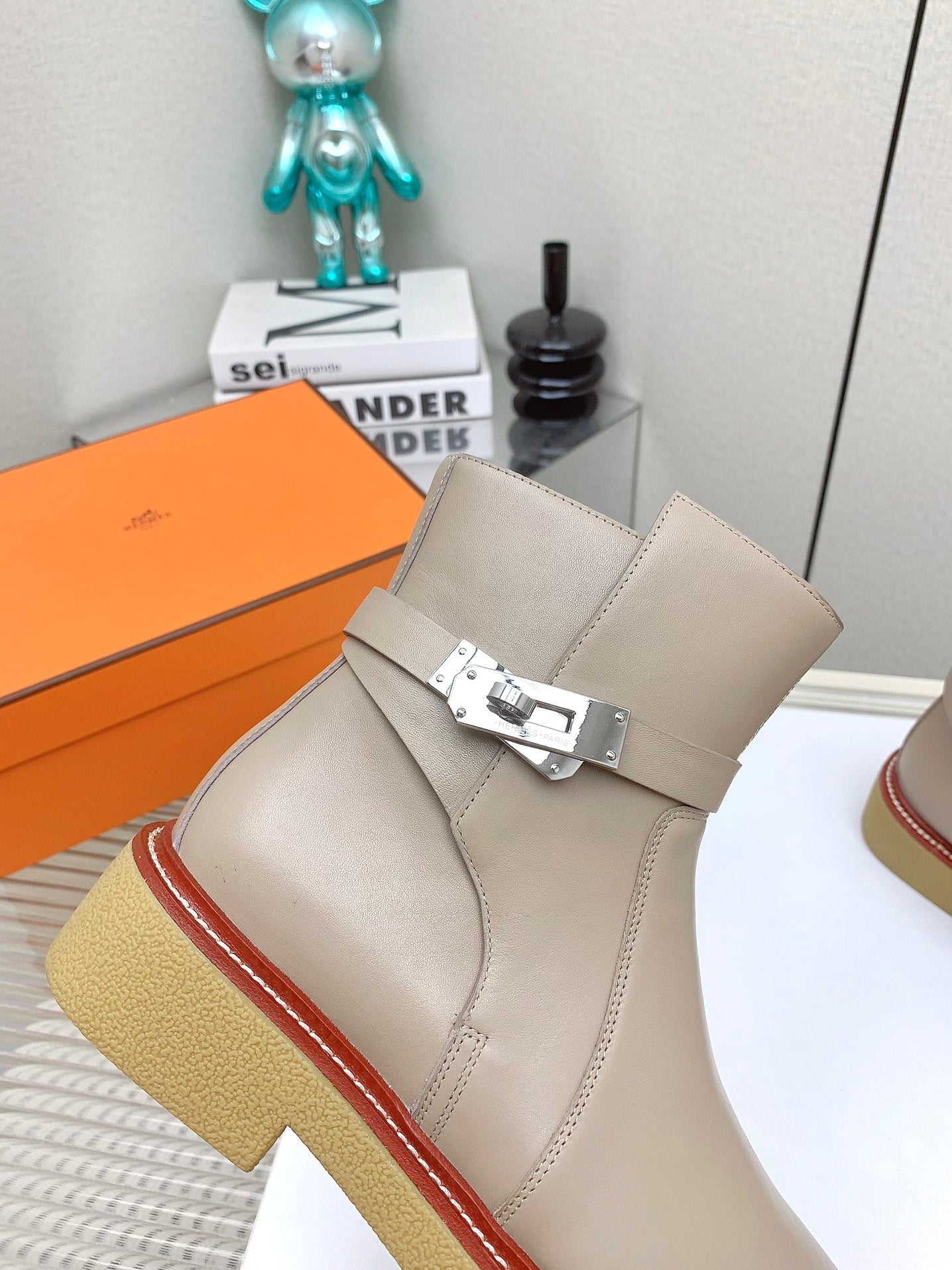HERMES BOTINES HISTORY BOOTS IN DESERT BROWN CALFSKIN