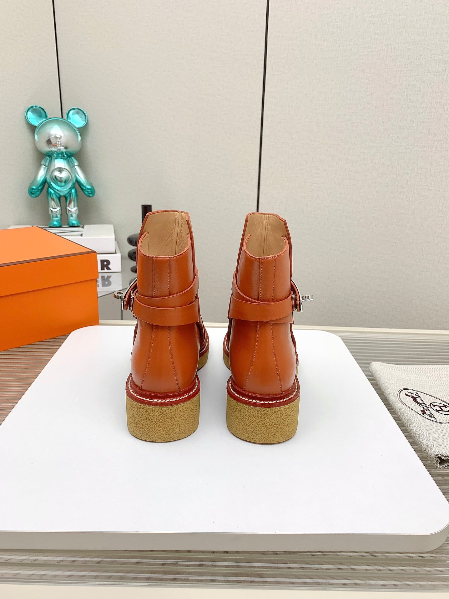 HERMES BOTINES HISTORY BOOTS IN SALAMANDER ORANGE CALFSKIN